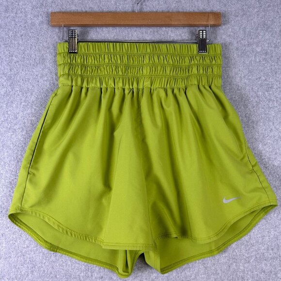 Nike One Shorts Women Medium Green Dri-Fit Ultra High Waist 3 Brief Lined Sport - Picture 1 of 10